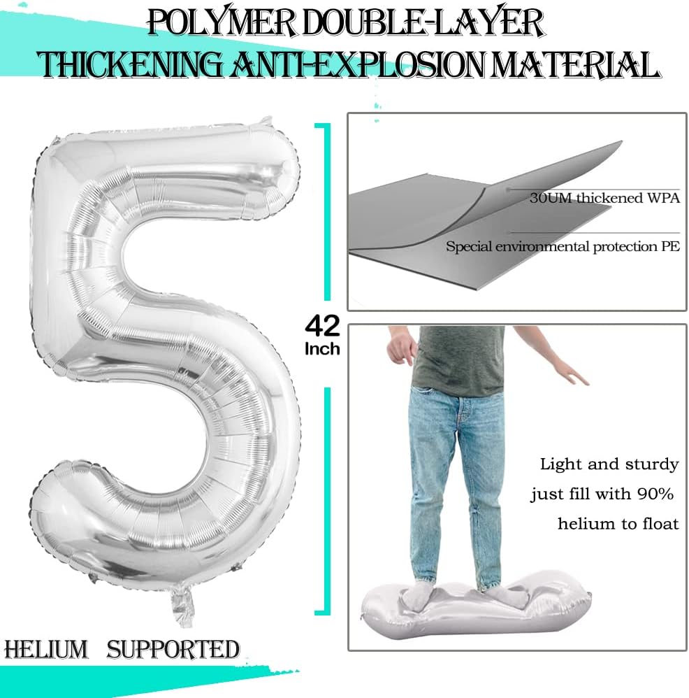 GOER Number 50 Balloons for 50th Birthday Party Decorations,42 Inch Jumbo Foil Helium Balloons for 50th Anniversary (Silver)