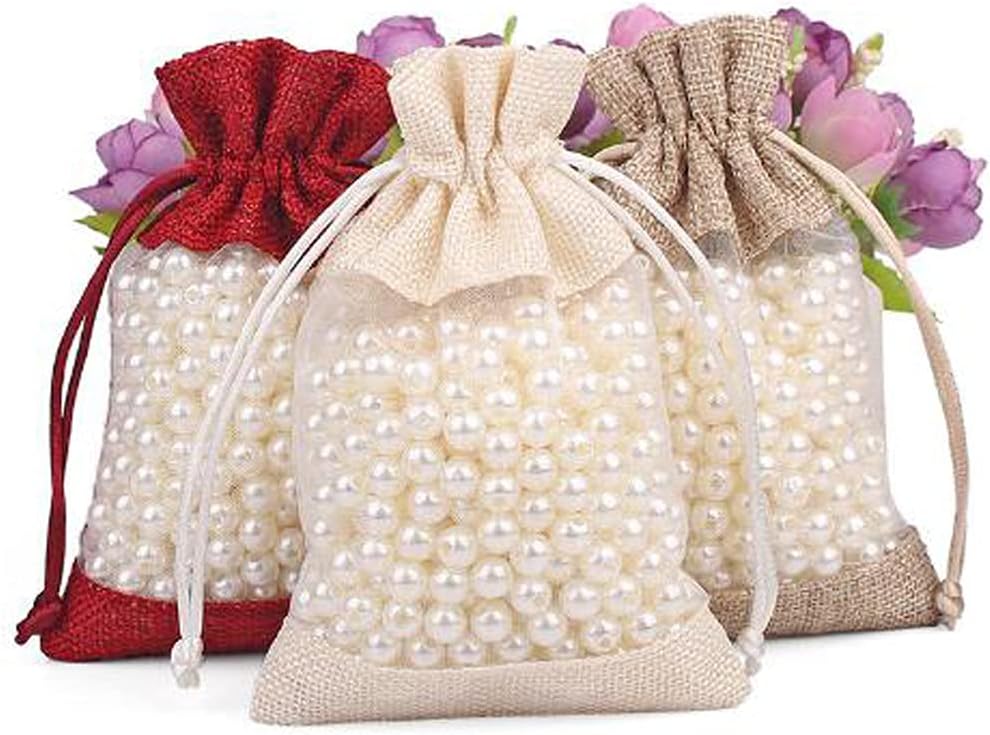 50 Pcs Burlap Bags with Drawstring,3.9"x5.5" Gift Bags Jewelry Pouch Bags for Candy Packing Party Favors Wedding Holiday DIY Craft(Sky Blue)