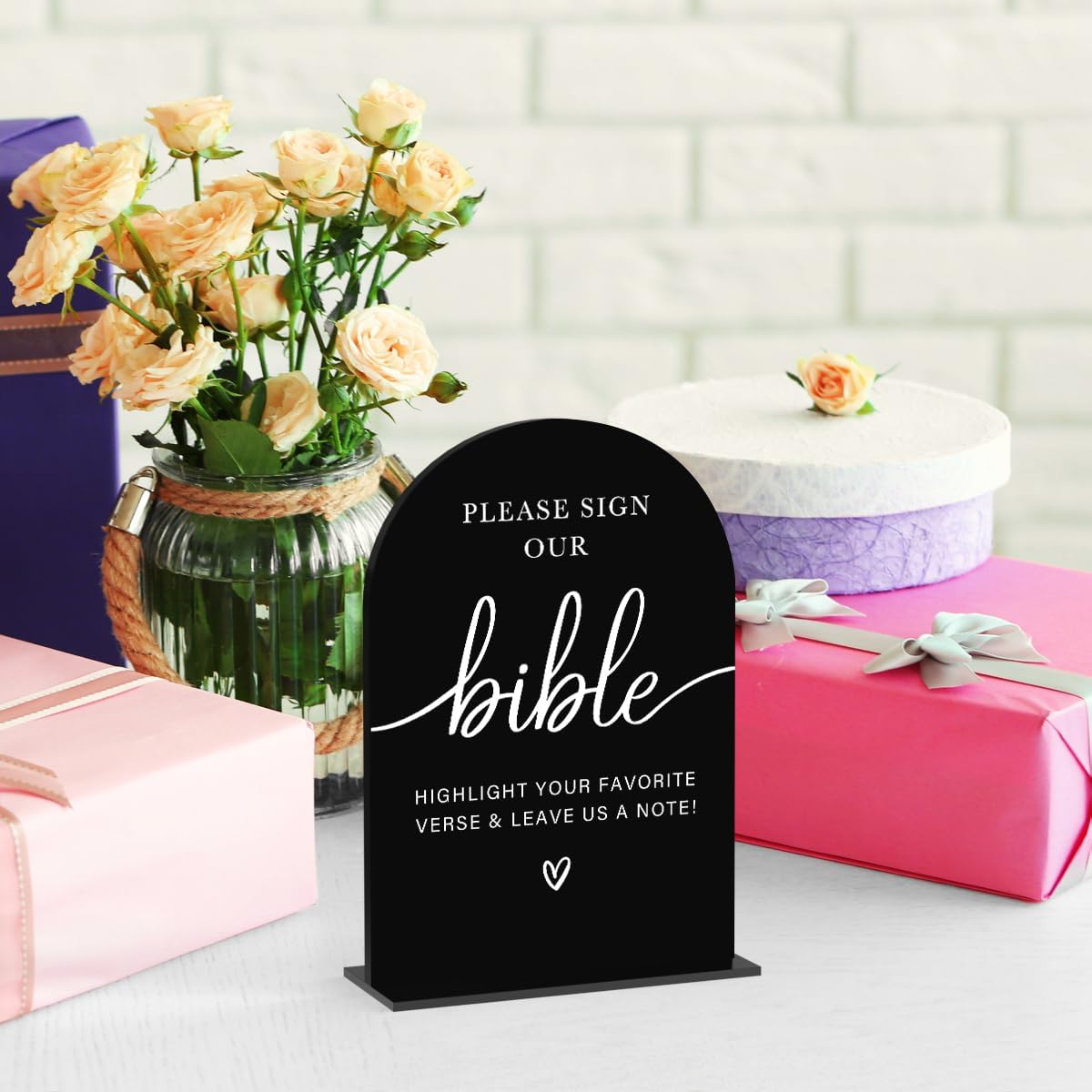 Acrylic Wedding Sign Wedding Signs for Ceremony Please Sign Our Bible Sign for Wedding Modern Calligraphy Arch Acrylic Table Top Sign for Wedding Reception and Event Party Table(black）