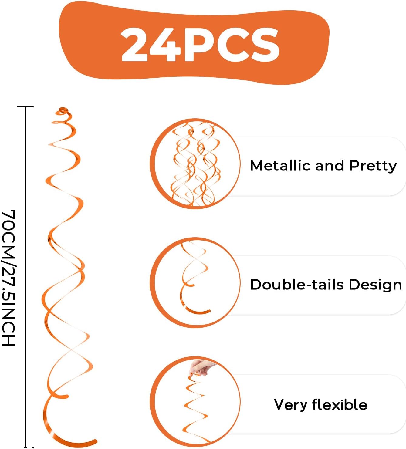 24 PCS Orange Hanging Swirl, Sparkle Ceiling Decorations, Plastic Streamer Party Decorations with Double-Swirls and Single-Swirls for Birthday Decorations, Graduation, Halloween, Baby Shower