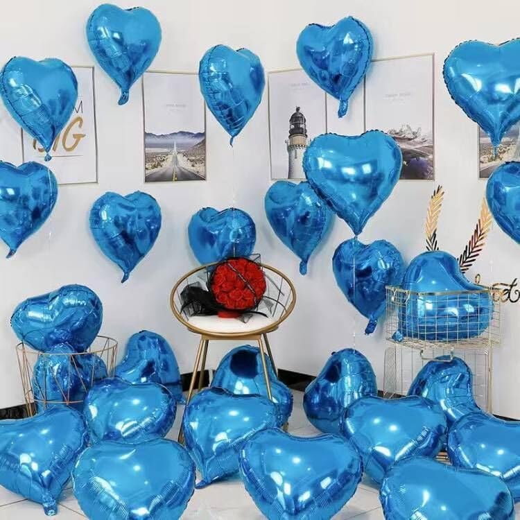 12 Pcs Heart Balloons, 18 inch Blue Heart Shaped Balloons, Big Foil Helium Balloon, Love Foil Balloon for Wedding Baby Shower Anniversary Backdrop Valentine Party Decorations