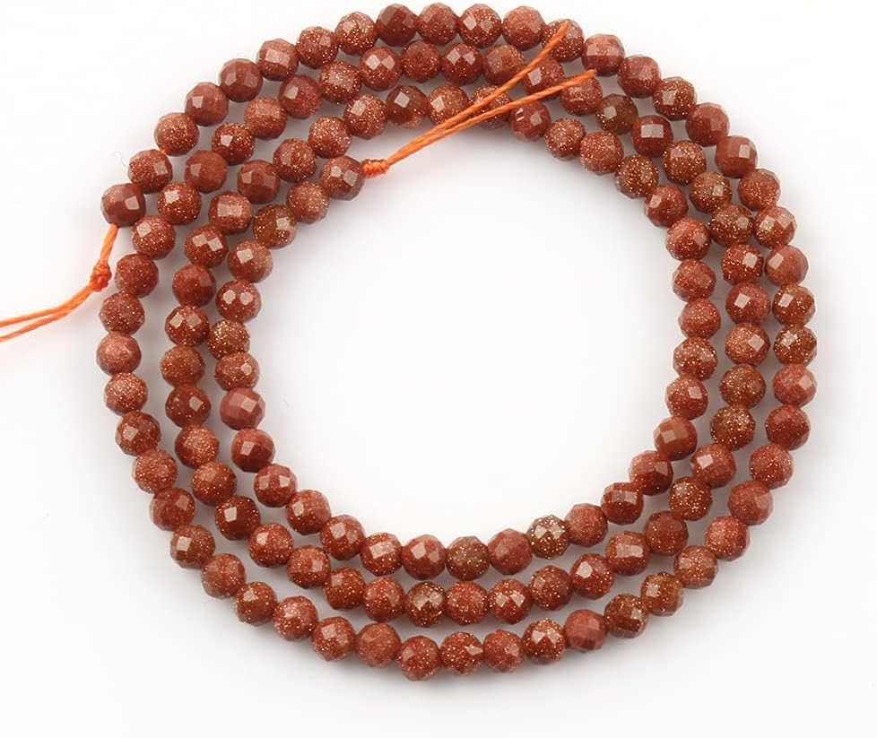 Song Xi 120pcs 3mm Natural Golden Sandstone Gemstone Beads Faceted Round Loose Stone Beads for Jewelry Making