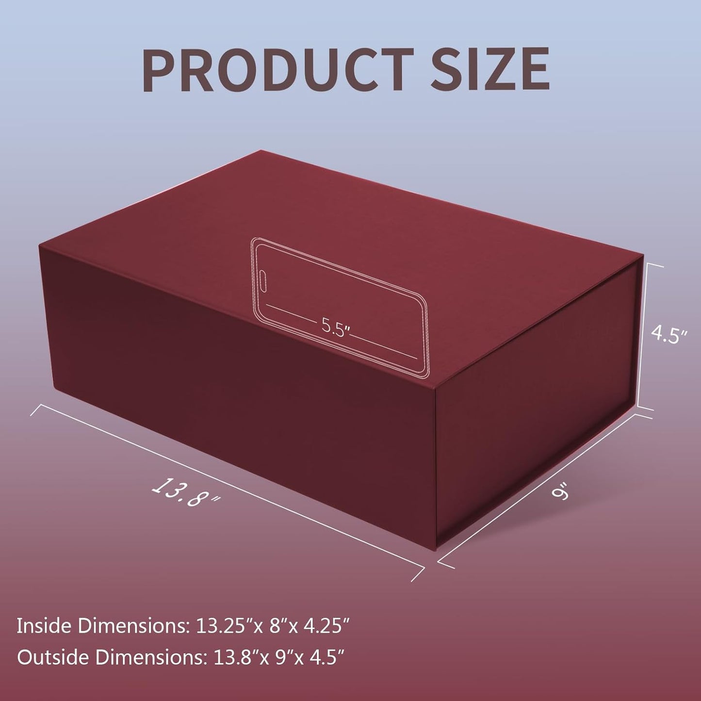 Large Burgundy Gift Box,13.75"x9"x4.5", Gift Boxes with Magnetic Lids for Presents Closure Gift Packing for Birthday,Christmas, Halloween,Wedding,Bridal Gifts,Mother's Day Gift Packging