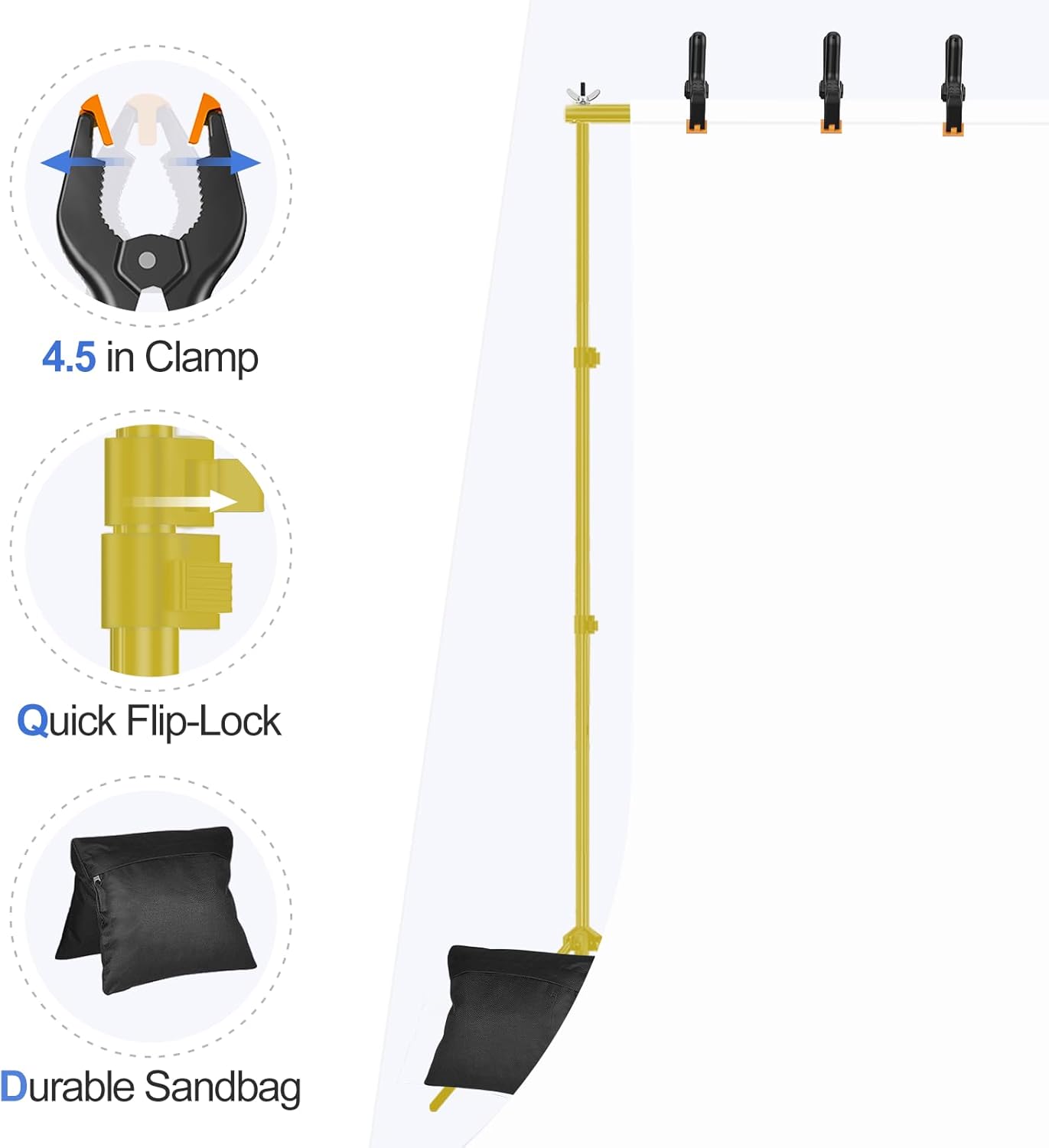 EMART Backdrop Stand 10x8.5ft(WxH) Photo Studio Adjustable Background Stand Support kit with 2 Crossbars, 8 Clamps, 2 Sandbags and Carry Bag for Parties, Events Decoration, Wedding -Titanium Gold