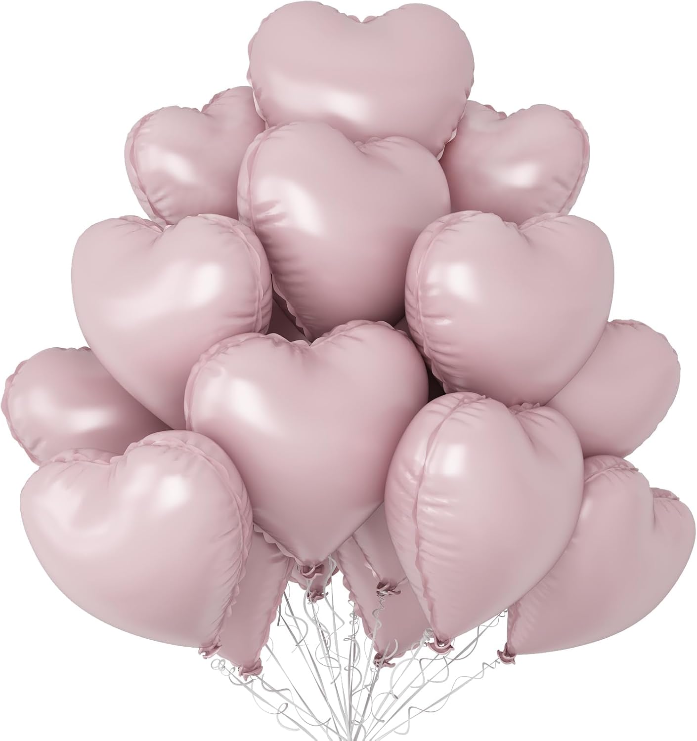 Baby Pink Heart Balloons,12Pcs 18 Inch Pastel Pink Foil Love Heart Shaped Balloons for Girl Party Bow Birthday Party Wedding Engagement Anniversary Baby Shower Valentines Day Decorations