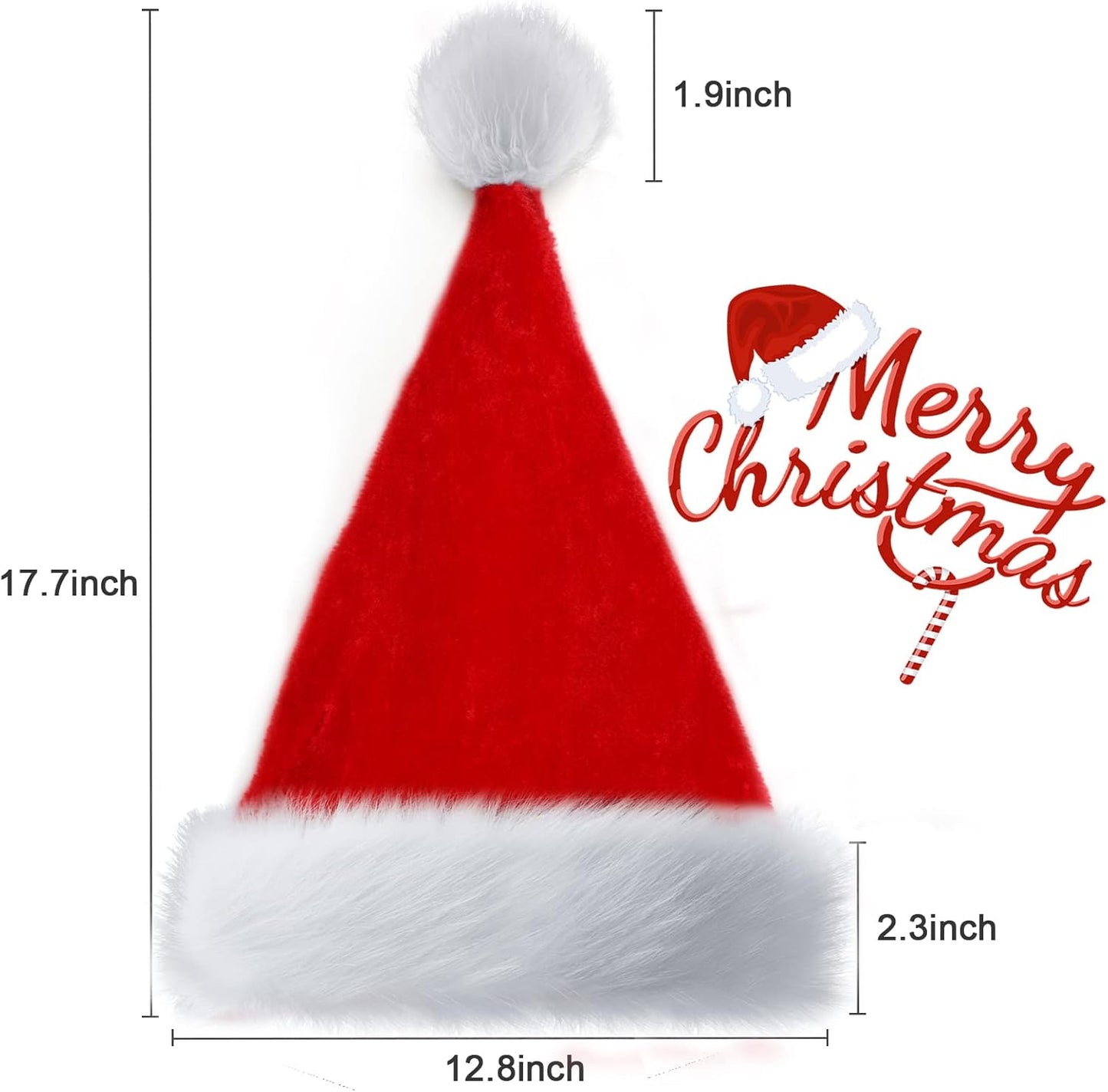 Santa Hat for Adults Christmas Hat Red Velvet Double-Layer Thickening Unisex Holiday Xmas Hats for New Year Festive Party