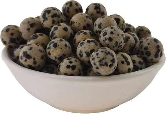 Stone Beads 10mm 60pcs Dalmation Spot Jasper Beads Round Loose Gemstones Beads for Bracelet Necklace Jewelry Making (10mm, 61009 Dalmation Spot Jasper)