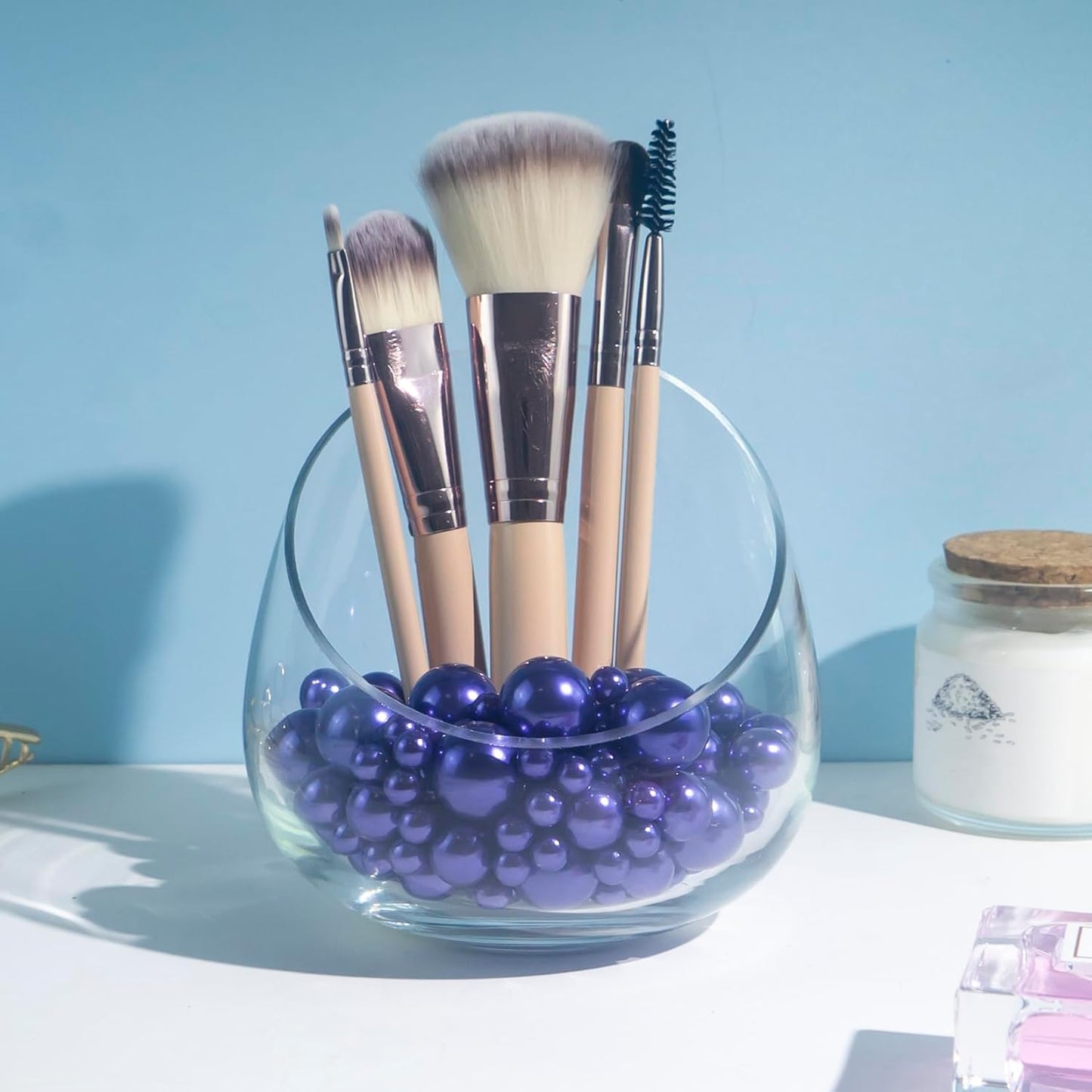 300Pcs Dark Purple Polished No Hole Faux Pearl Beads for Vase Filling Decorations, Plastic Pearls Vase Fillers, Table Scatters, Wedding Centerpiece, Home Decor, 8/14/20 mm