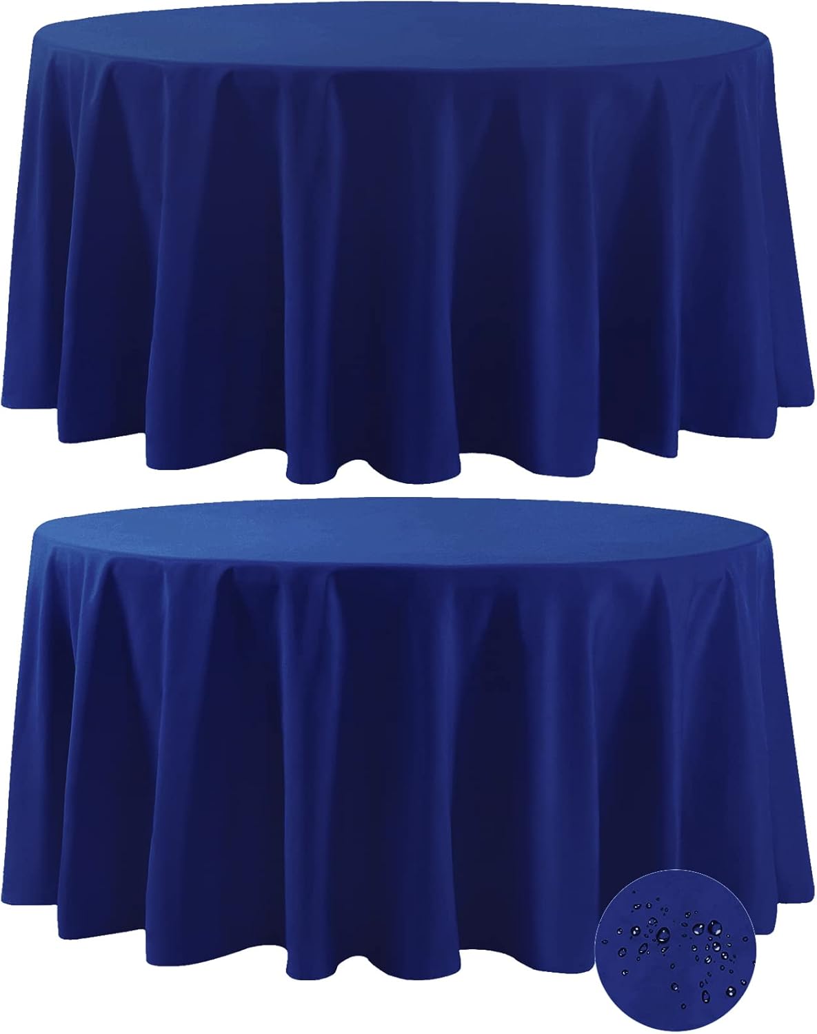 Fokitut 2 Pack Waterproof Round Tablecloth, 132 Inch, Stain Resistant and Wrinkle Polyester Table Cloth, Fabric Table Cover for Kitchen Dining, Wedding, Party, Holiday Dinner-Royal Blue