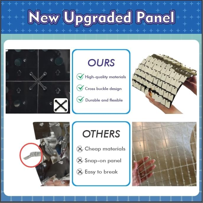 Qcity Black Shimmer Wall Backdrop 24PCS, Black Back Not See-Through Design, Square Sequin Glitter Backdrop Panel, Perfect for Outdoor Events, Birthdays, Wedding and Party Decoration