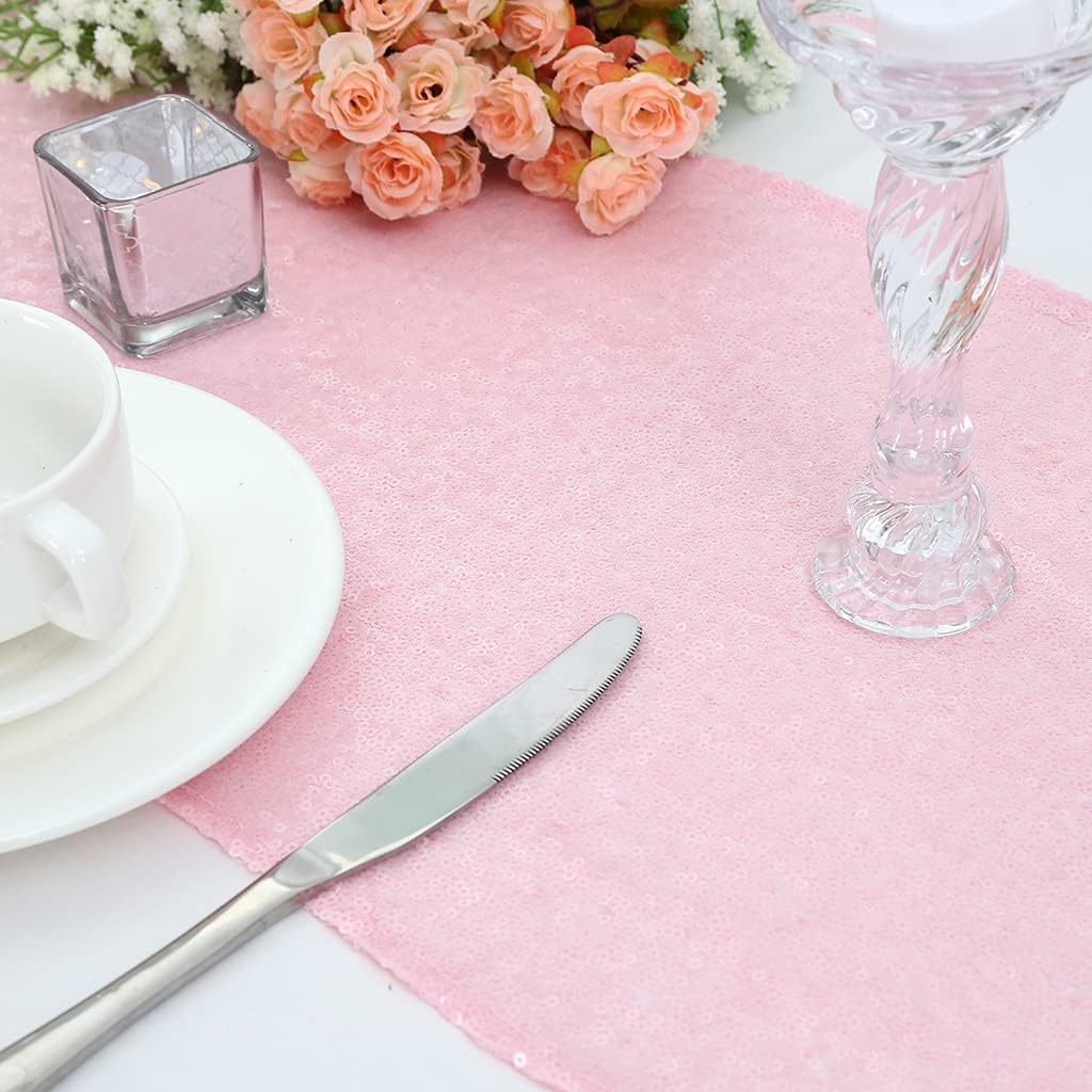 Eternal Beauty Pink Table Runner for Wedding, 2PCS-12x108 Sequin Table Runner Decorations for Birthday Parties, Banquets, Graduations,Christmas