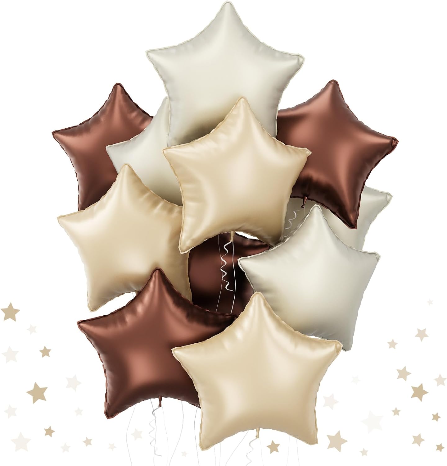 Cream Star Foil Balloons, 18 Inch Brown Beige Netural Stars Shape Balloons 12 Pcs Chocolate Apricot White Pentagram Foil Balloon Tan Nude Helium Balloon for Boho Baby Shower Birthday Wedding Party