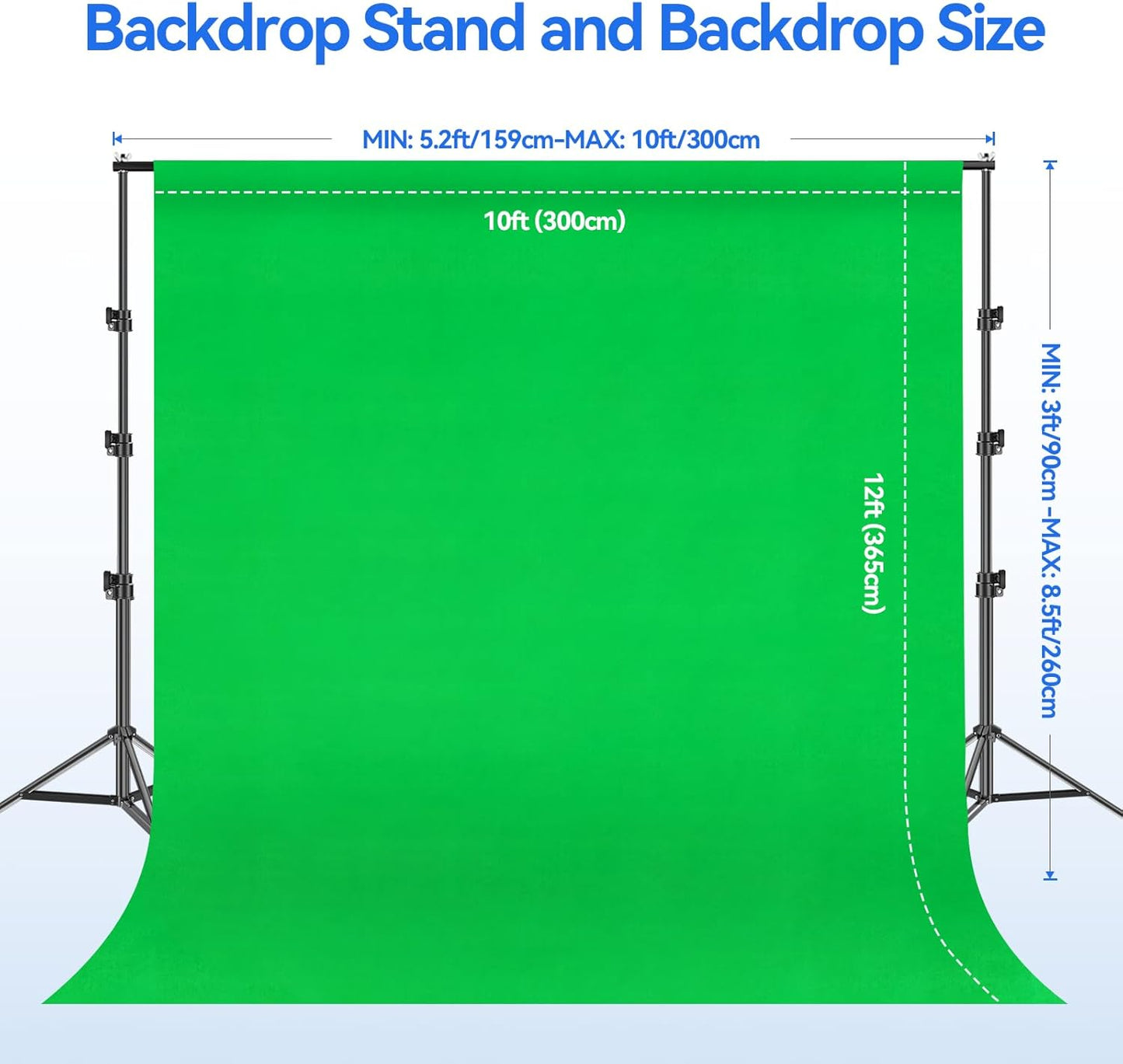 EMART Photo Video Studio 8.5 x 10ft Green Screen Backdrop Stand Kit, Photography Background Support System with 10 x12ft 100% Cotton Muslin Chromakey Curtain