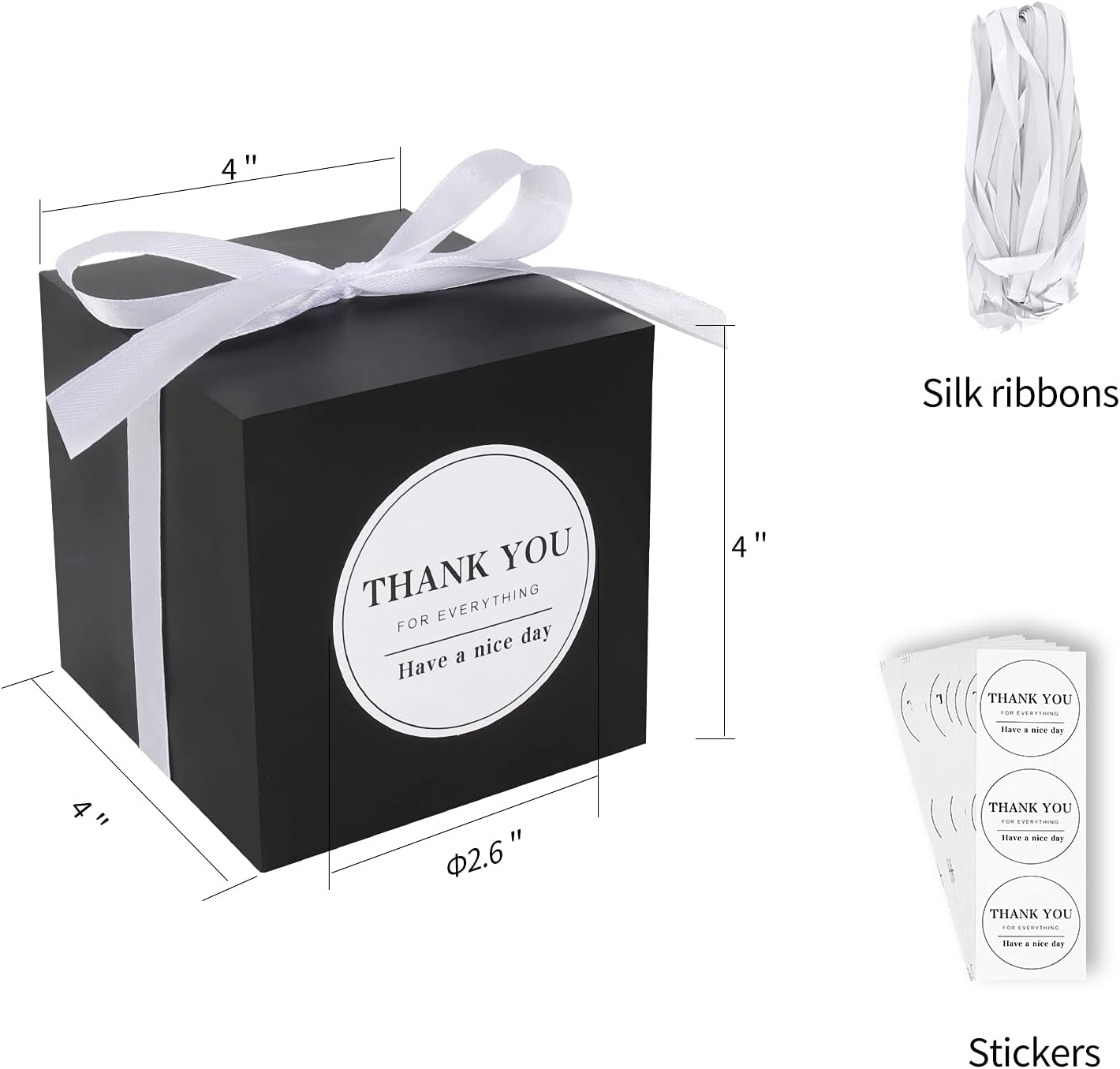 COTOPHER Small Gift Boxes 100 Pack 4x4x4 inches Black Gift Boxes with Lids for Gifts, Crafting, Wedding Party Favor, Cupcake Boxes, Candy, Bridesmaids Proposal Box with Ribbons and Stickers (Black,