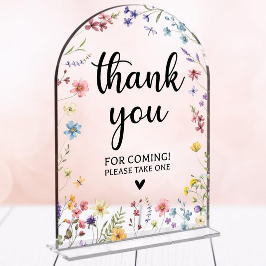 Wedding Sign Decor, Thank You For Coming Sign, 5x7 Inch Arch Acrylic, Wedding Sign for Reception & Event, Bridal Shower Decorations, Wedding Table Sign Accessories for Anniversary And Party (Flower)