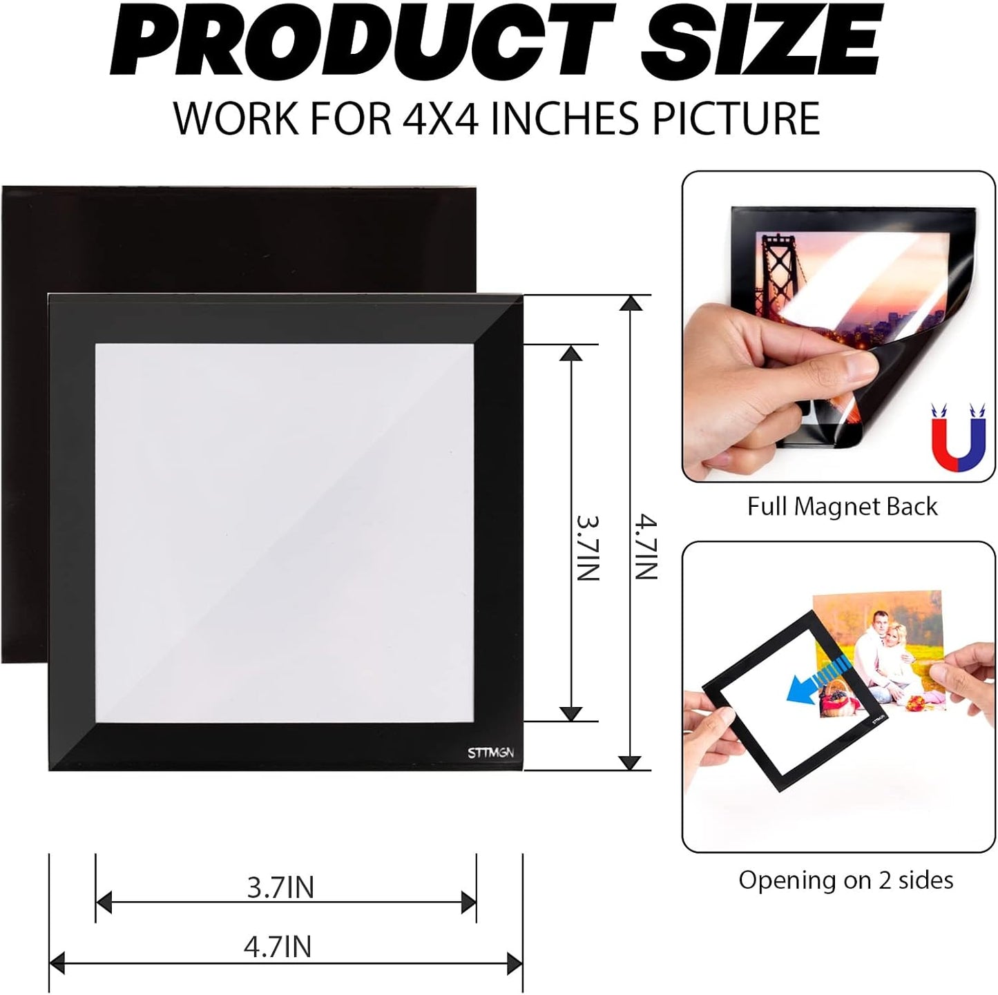 4X4" Magnetic Picture Frame with Black Border(10 Pack),Square Magnet Photo Pockets,Decorations for Fridge/Lockers with Clear Plastic Cover (Classic)