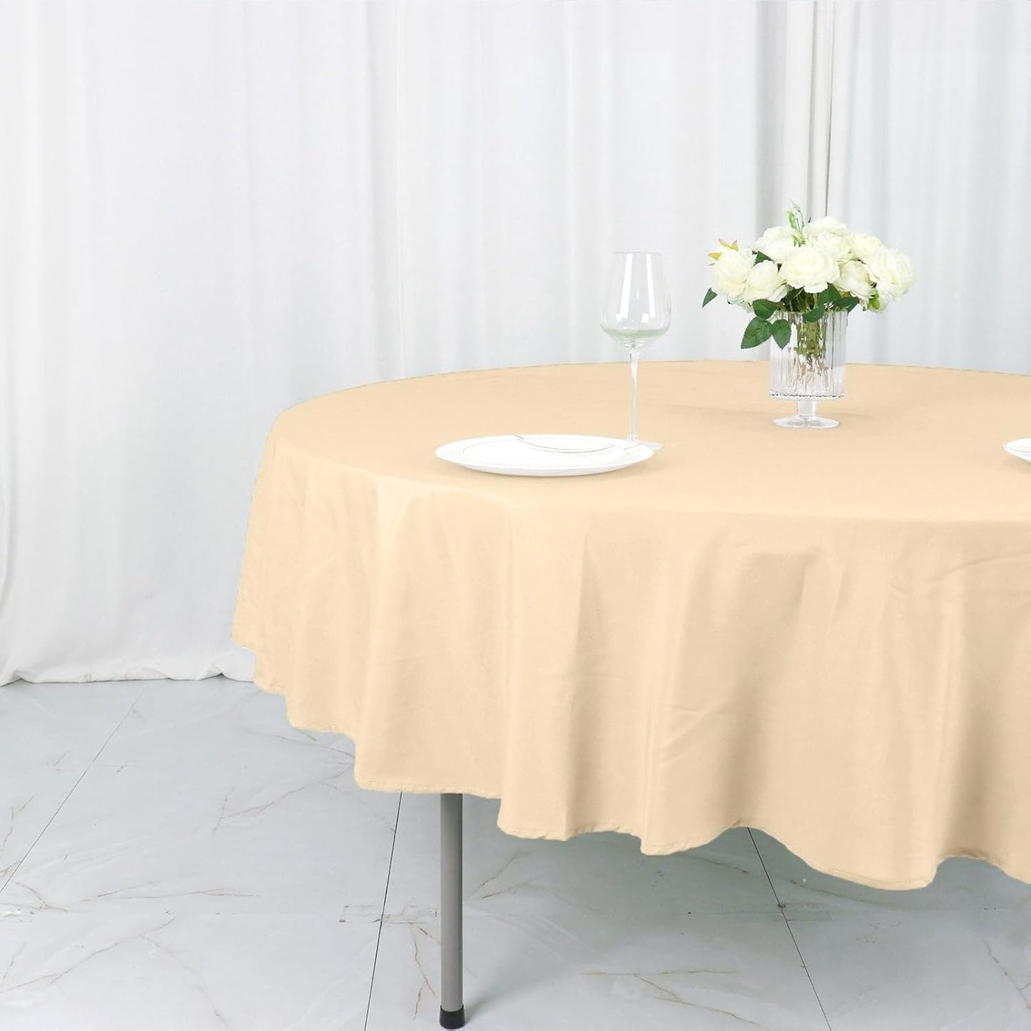 Efavormart Round Tablecloth, 90 Inch Stain & Wrinkle Resistant Washable Table Cloth, Decorative Polyester Fabric Table Cover for Banquet, Wedding, Dining- Beige