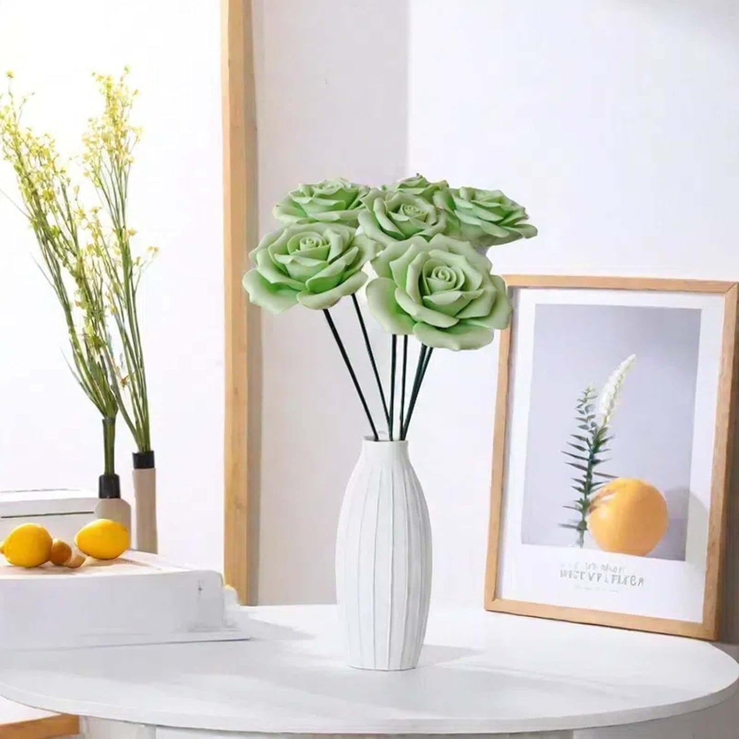 6 pcs Handmade Ceramic Roses,Featuring Vibrant Colors and Intricate Petal Details Floral Decorations Wedding Decoration Christmas Decor Gift Providing Long-Lasting Beauty (Green)