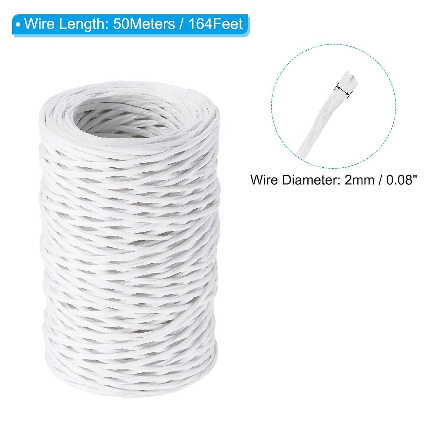 PATIKIL 164 Feet Floral Bind Wire Wrap Twine, 2mm Florist Wire Iron Wire Paper Covered Vine Wrapping Binding Wire for Flower Bouquets, White