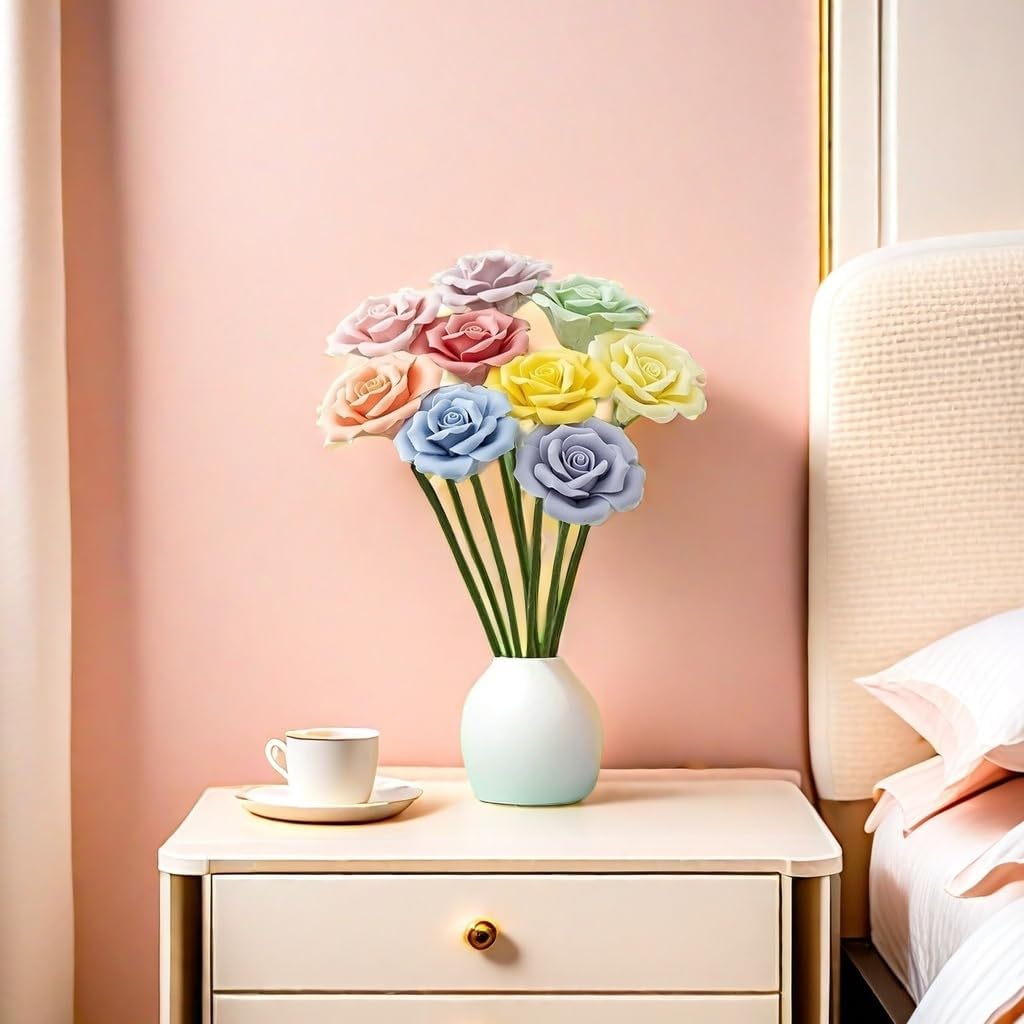 9 pcs Handmade Ceramic Roses,Featuring Vibrant Colors and Intricate Petal Details，Wedding Decoration Christmas Decor Gift Providing Long-Lasting Beauty Without The Hassle (Colour)