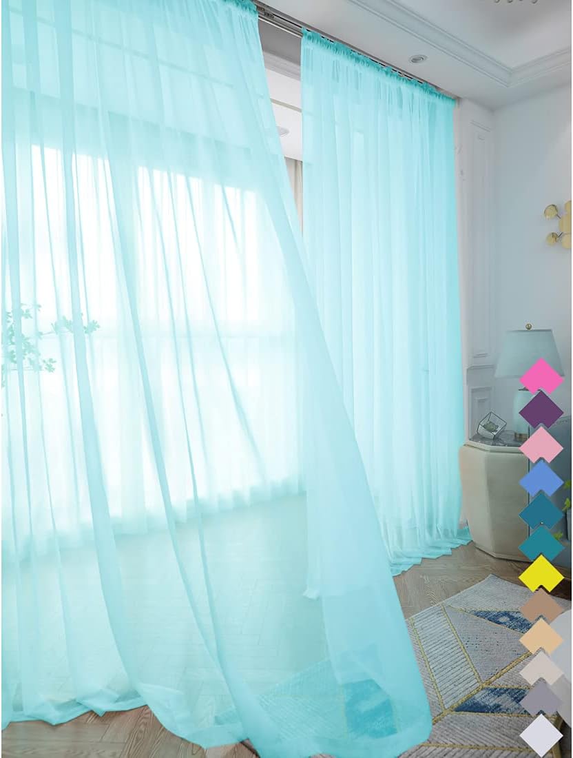 Window Lake Blue Sheer Curtains 48 Inches Width 45 Inches Long 2 Panels Sheer Curtain Clear Curtains Basic Rod Pocket Panel for Home Living Room Bedroom Kids Room Yard Patio Parlor Sliding