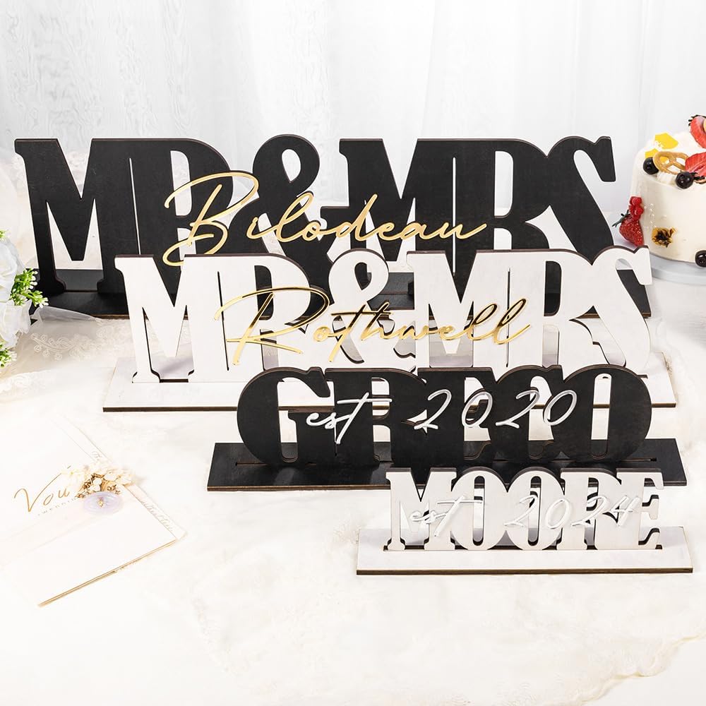 callie Personalized Mr and Mrs Wedding Table Sign, Custom Name Date Mr and Mrs Table Decor for Wedding, Bridal Shower, Anniversary Party