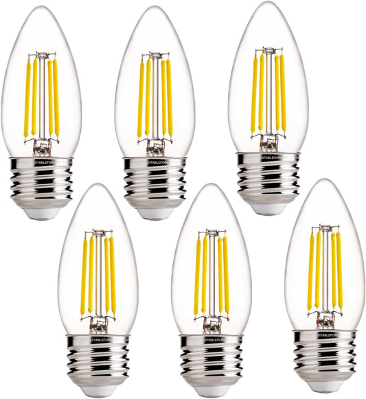 FLSNT 60W Equivalent LED Chandelier Light Bulbs, Dimmable LED B11 E26 Candelabra Base Bulbs, 3500K Natural White, 550LM, 6 Pack UL,CA65 Listed.
