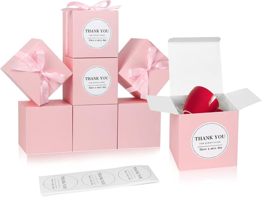 COTOPHER Small Gift Boxes 100 Pack 4x4x4 inches Pink Gift Boxes with Lids for Gifts, Crafting, Wedding Party Favor, Cupcake Boxes, Candy, Bridesmaids Proposal Box with Ribbons and Stickers (Pink, 100