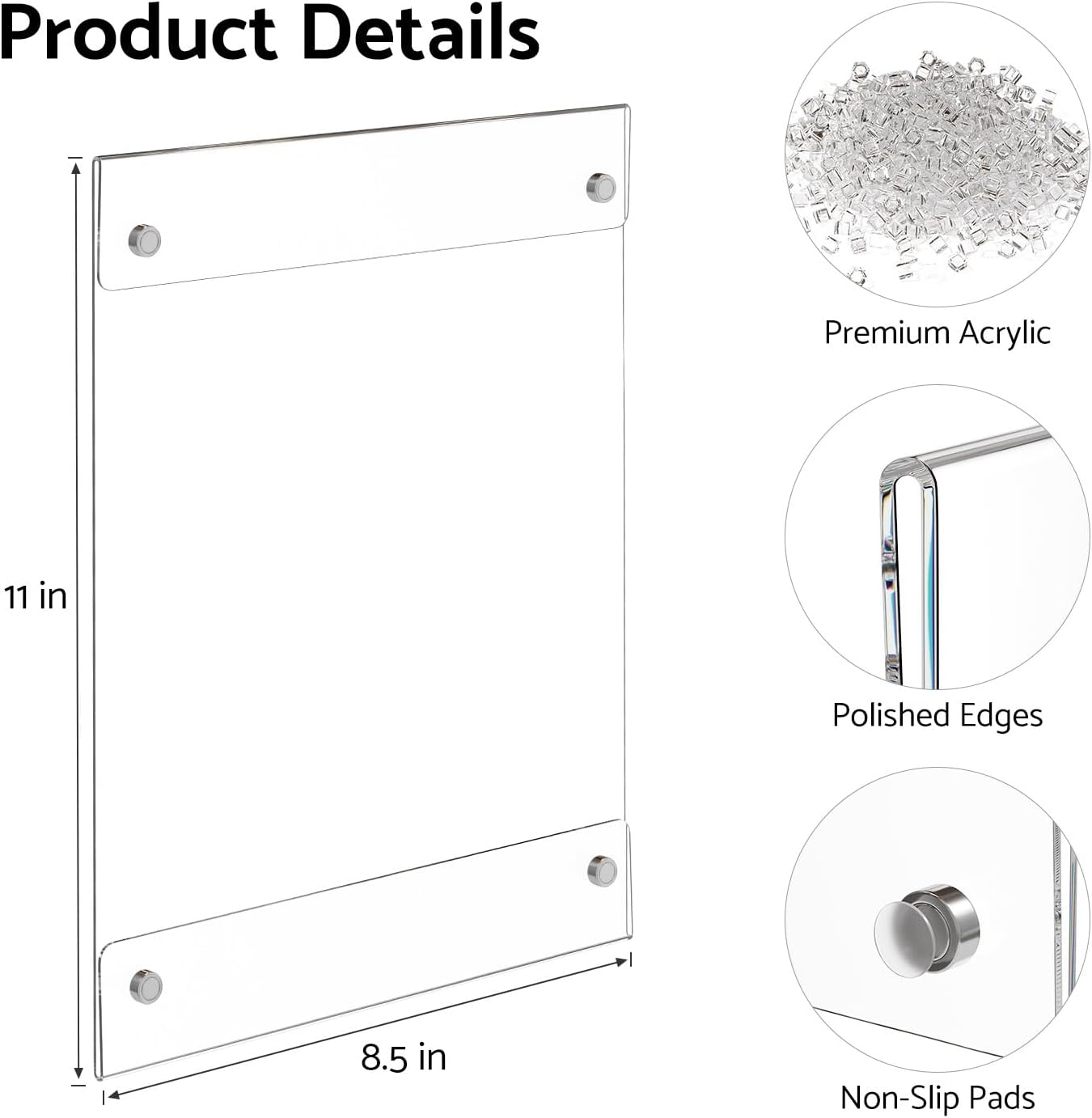 HIIMIEI Magnetic Acrylic Sign Holder 8.5 x 11 - Clear Picture Frame for Refrigerator with 4 Strong Magnets, Reusable Kids Artwork Posters Frames for Metal Surfaces, Whiteboard (3 Pack)