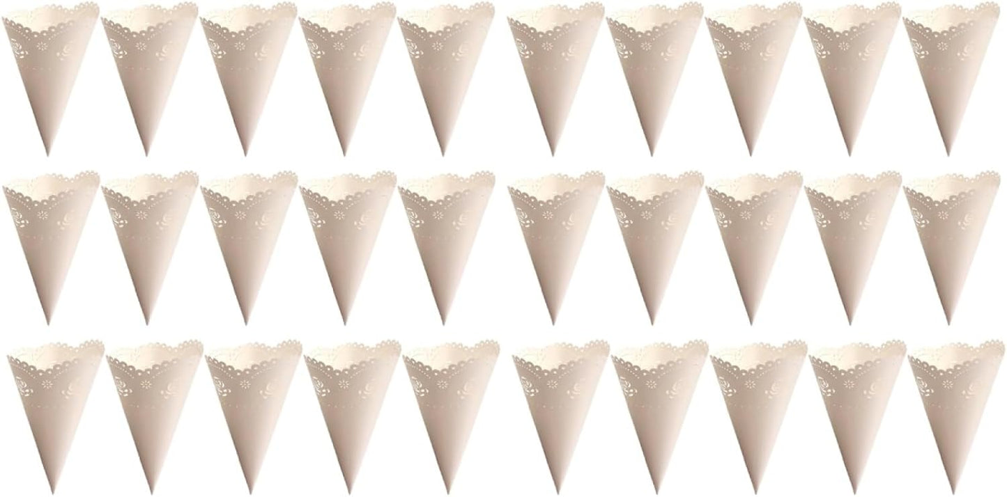 jojofuny 40 Pcs Rose Petals Party Confetti Cone Holder Candy Cone Bags Confetti Cone Stand Paper Petal Cones Wedding Party Favors Confetti Cones Cone Holder Stand Conical White Delicatessen