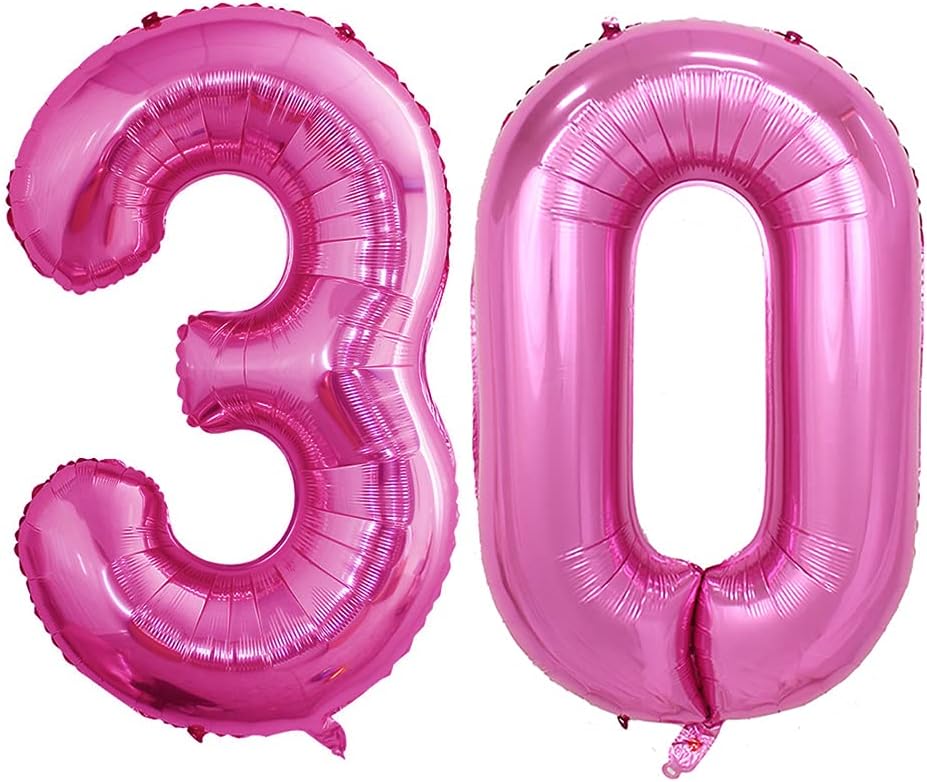 GOER Number 30 Balloons for 30th Birthday Party Decorations,42 Inch Jumbo Foil Helium Balloons for 30th Anniversary (Hot Pink)