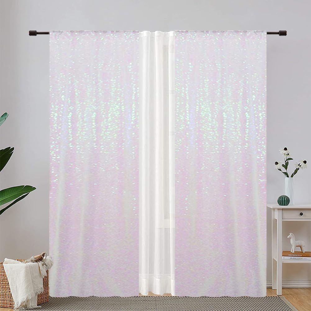 Eternal Beauty Sequin Backdrop Curtains, 2x8 Ft-2 Panels White Iridescent Back Drop for Shimmer Photography Party Wedding Birthday Decor