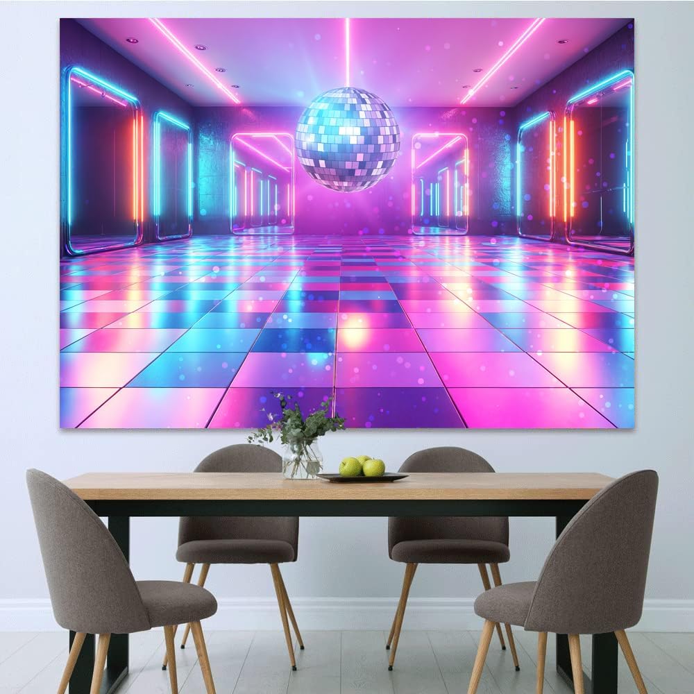Disco Decorations Backdrop, Retro Glow Party 70s 80s 90s Theme Stage Dance Background Disco Party Decoration, Polyester Banner PartyBackdrop for Birthday Prom Portrait Photo Props 12x10FT