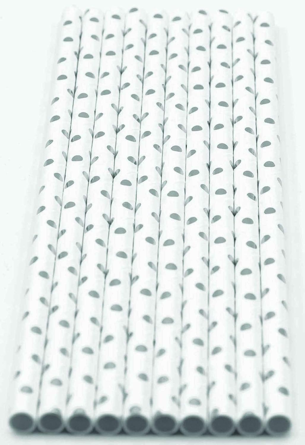 Pack of 300 Silver Polka Dot Foil Biodegradable 4-Ply Paper Drinking Straws (Compostable, Non-toxic, BPA-free)