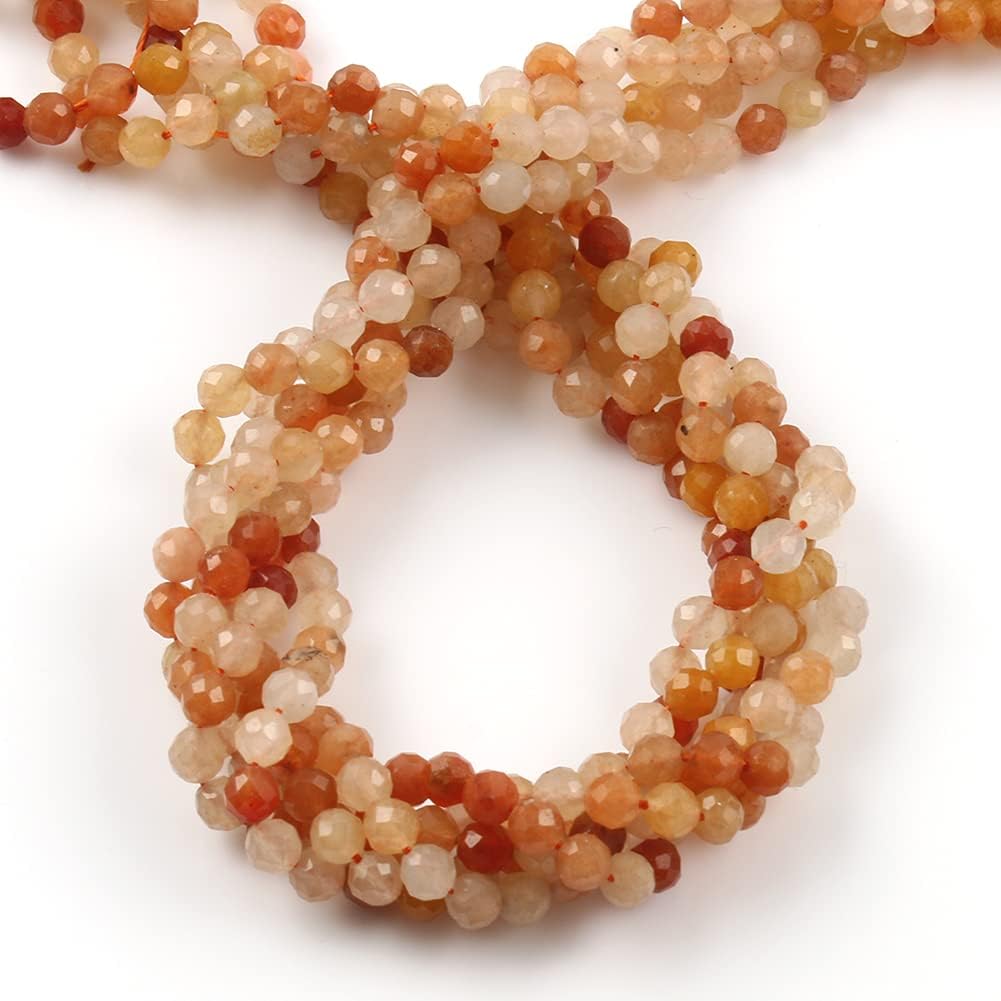 Song Xi 90pcs 4mm Natural Red Aventurine Gemstone Beads Faceted Round Loose Stone Beads for Jewelry Making