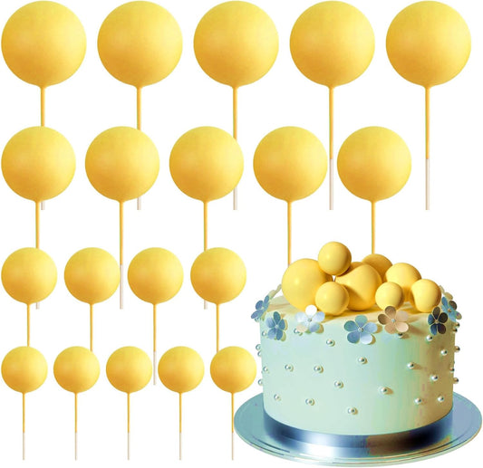 ASTARON Pack of 20 Cake Decoration Balls Cake Toppers, Mini Balloons Cake Toppers for Wedding Party Baby Shower Birthday Cake Decorating (Yellow)