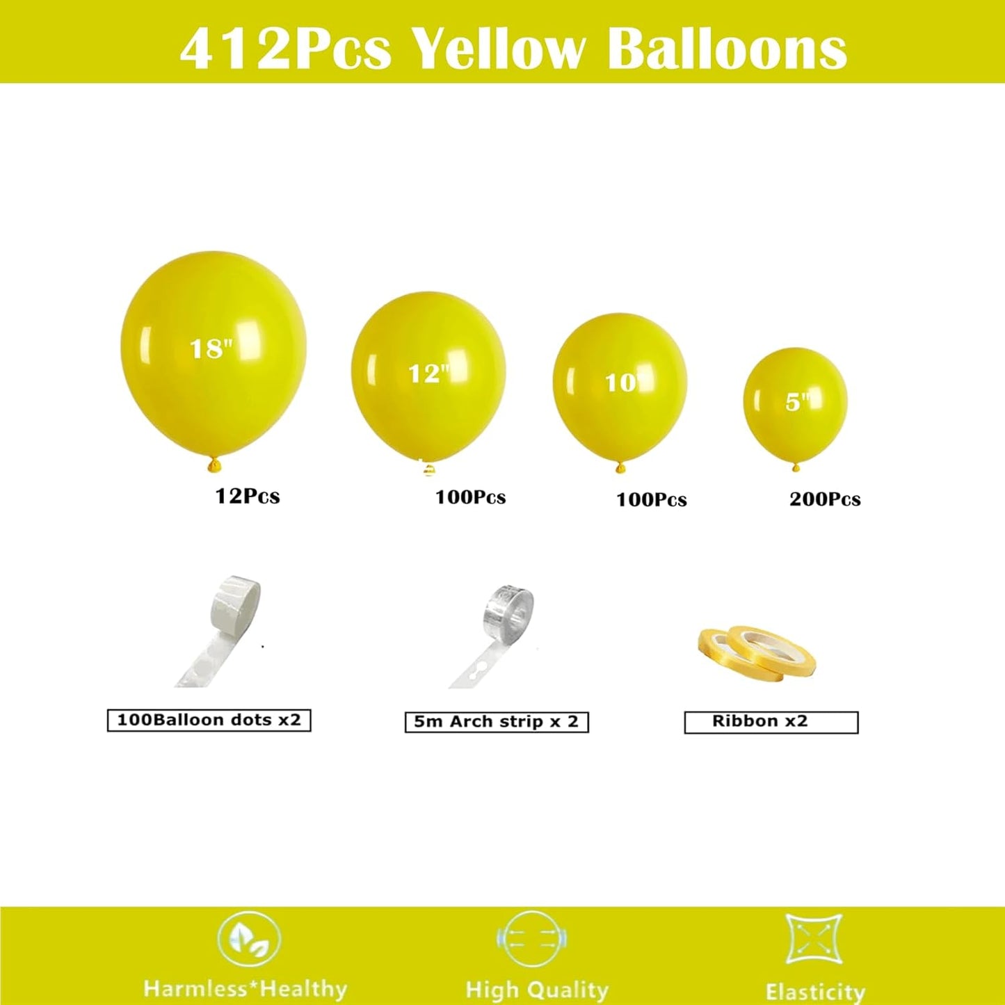 412pcs Yellow Balloon Garland Arch Kit 18 12 10 5 Inch Different Sizes Matte Latex Balloons for Baby Shower Birthday Wedding Honeybee Lemon Gender Reveal Sunflower Theme Party Decoration