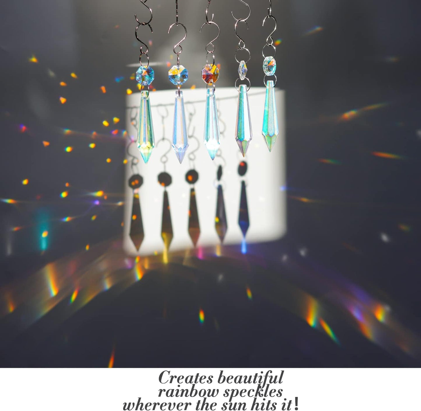 20PCS Chandelier Icicle Crystal Prisms Suncatcher,55mm Chandelier Crystals Replacement, AB Colors Crystals for Chandeliers with Hooks for Windows Wedding Lamp Decoration