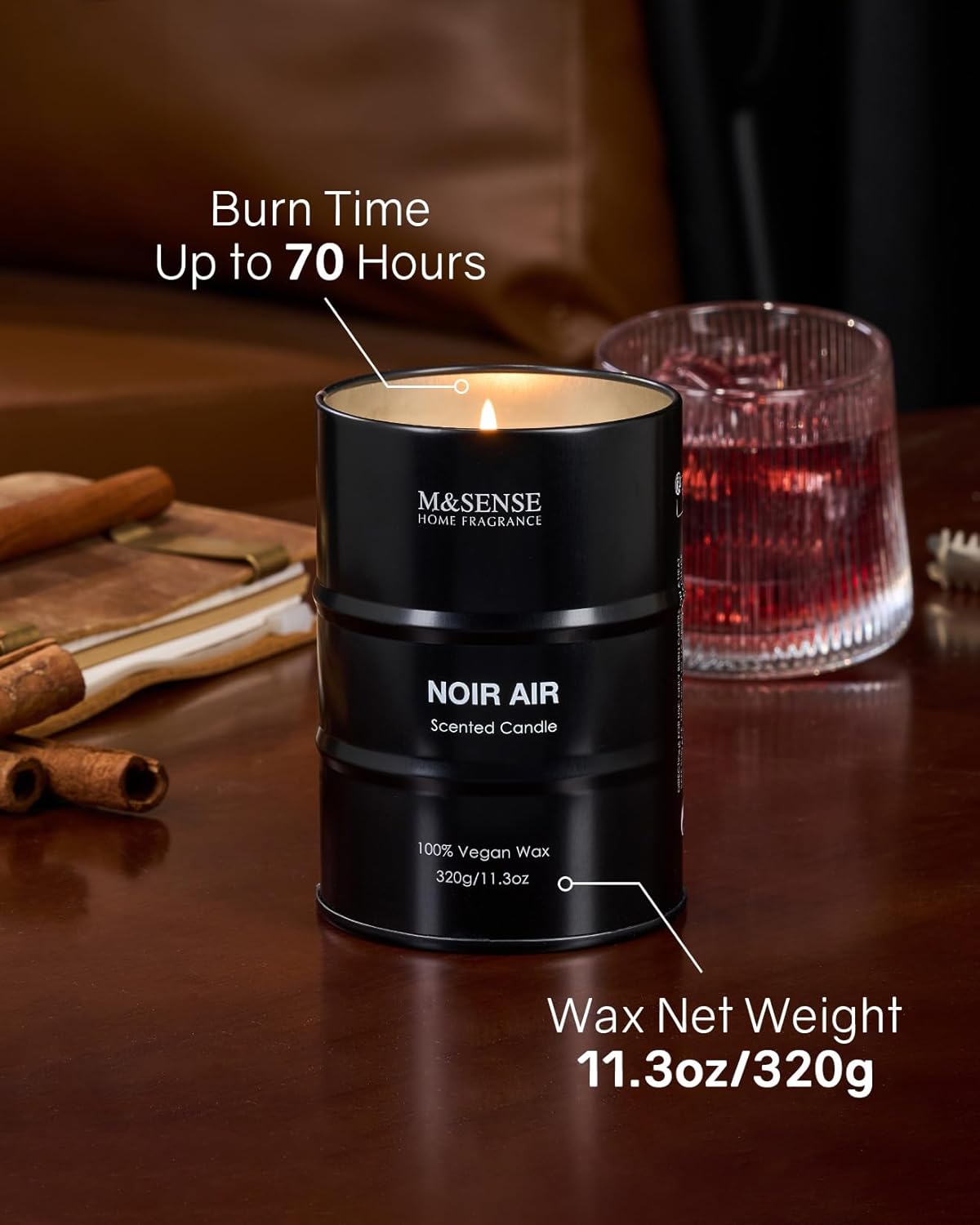 M&SENSE Scented Candle, Noir Air Medium Jar Candle Gifts for Men, 70 Hours Slow Burning Natural Soy Candles 11.3oz, Stress Relief Aromatherapy Candles Home Decor, Valentines Day Gifts for Him