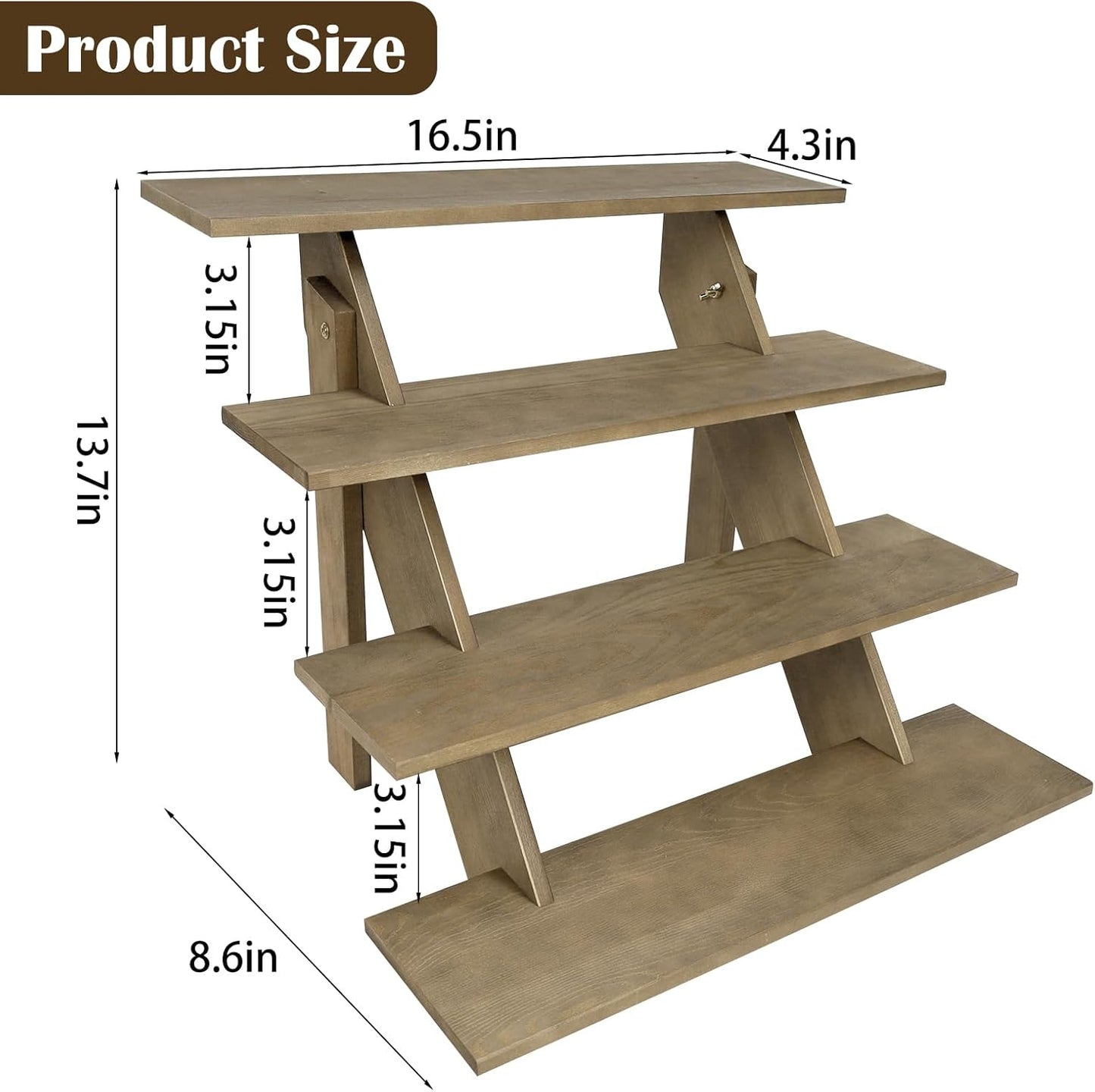 ZYP 4 Tier Wood Cupcake Display Stand Tool Free Retail Cookie Display Riser,Rustic Tiered Table Display Stand for Vendors Home Wedding Party,Brown