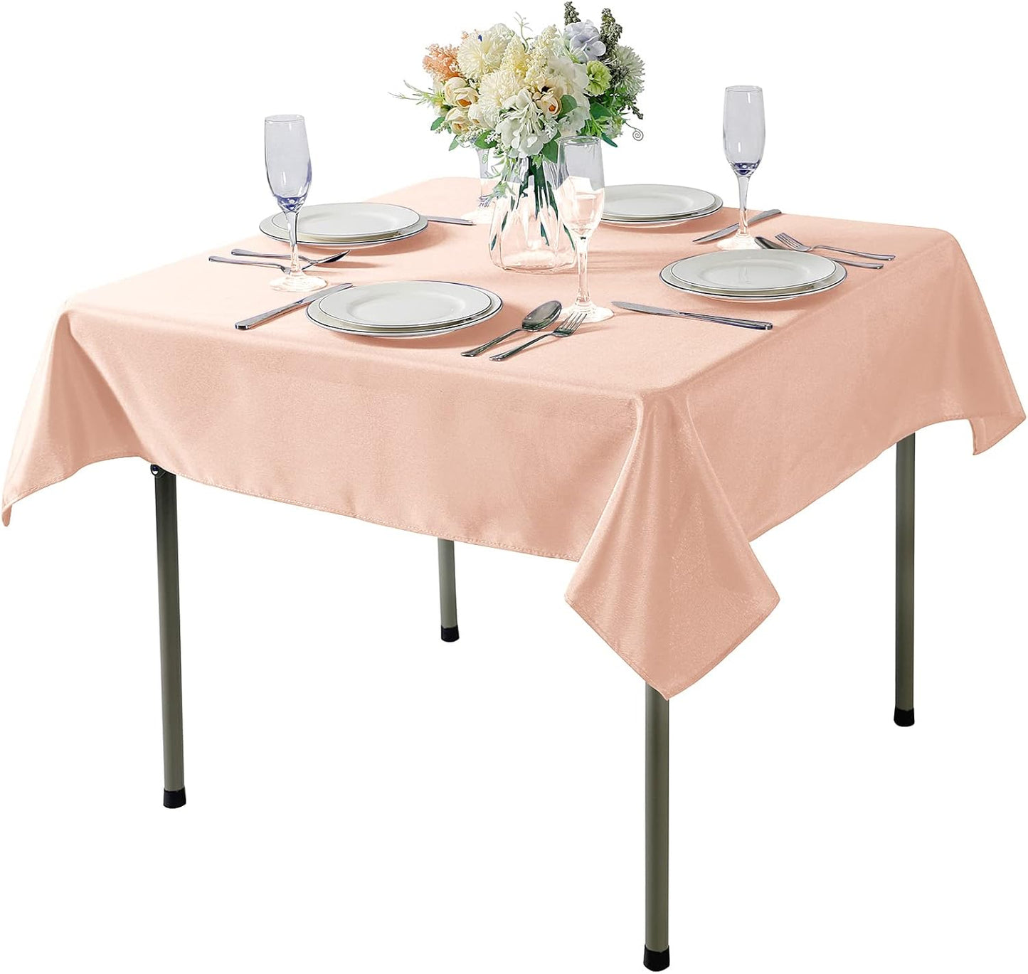 Cupuamon Square Tablecloth 52x52 inch Washable Polyester Fabric Table Cloth for Wedding Party Dining Banquet Decoration（52x52,Dusty Pink）