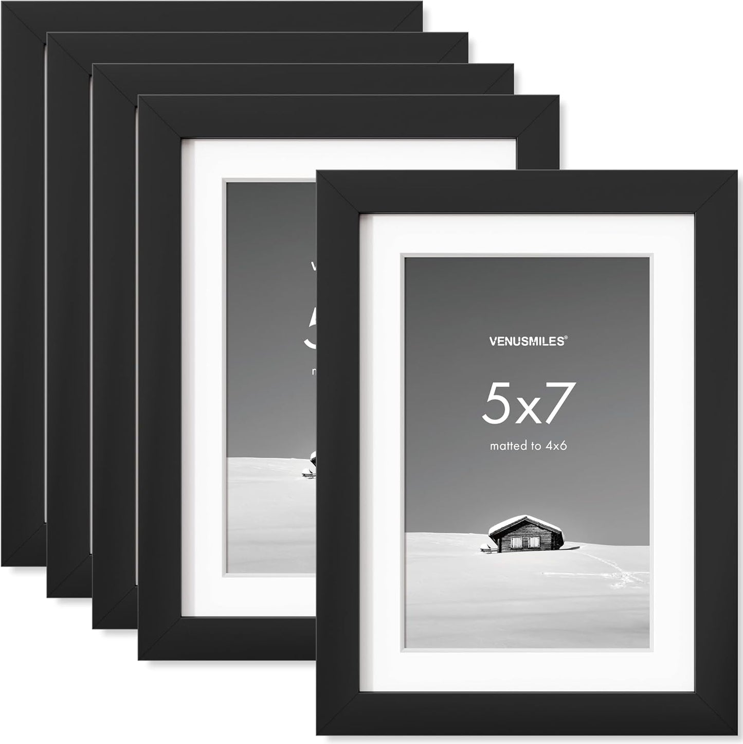 5x7 inch Picture Frame, 5x7 Photo Frames with 4x6 Removable Mat - High Definition Plexiglass - Vertical and Horizontal Display - Wall Hanging Frame - Black, 5 Pack