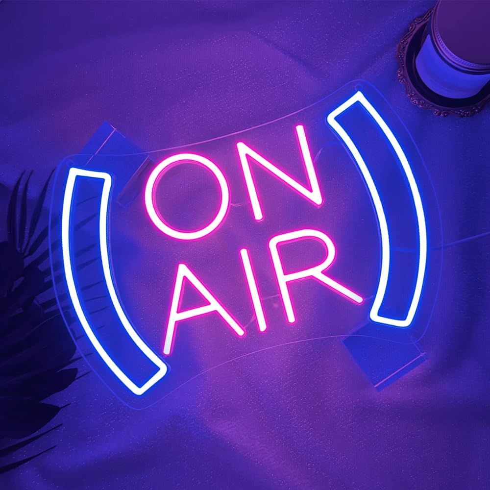 On Air Neon Sign for Wall Decor,Recording in Progress Sign for Studio Bedroom Game Room Podcast Bar Pub Club Broadcasting Room,On Air Light Sign Gift for Streamers Gamers Teens USB Powered（8.5"*12.4"）