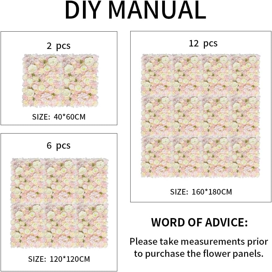 Artificial 3D Flower Wall Panel for Backdrop 24x16 inches 12 Pcs Light Pink Faux Roses Artificial Flower Backdrop for Wedding Party Bridal Baby Shower Decor