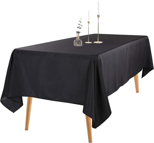 Ascoza 2pack 60x84 Inch Black Rectangular Tablecloth 4 Feet Table Cloth in Polyester Fabric for Wedding/Banquet/Restaurant/Parties