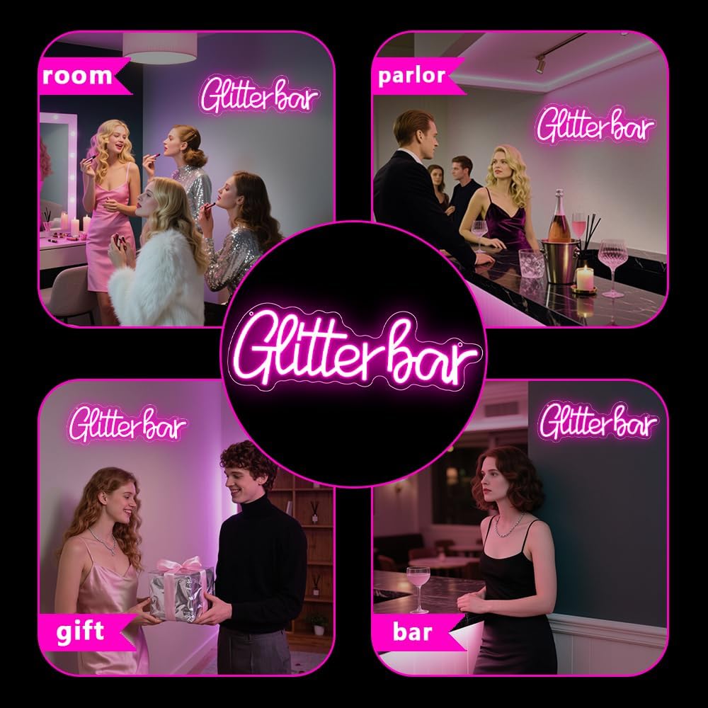 Glitter Bar Neon Sign,Bar Signs for Home Bar Decor,Led Bar Sign for Wedding,Birthday Party,Music Festival,Bachelor Party,Halloween, Christmas Decoration,Best Gift for Boys and Girls