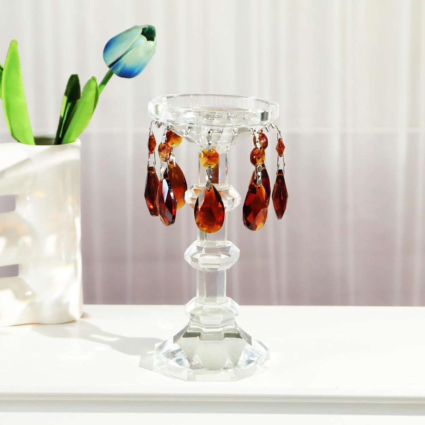 10pcs Crystal Prisms Chandelier Amber Ornament Pendants Rainbow Maker 38mm Drop Prism Hanging Prisms for Wedding Party Chrismtmas Decoration DIY Jewelry