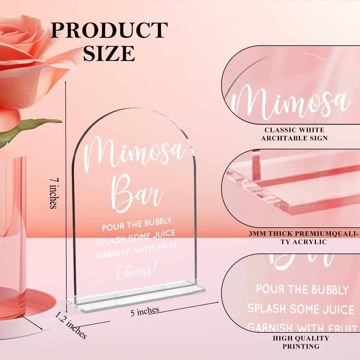 Wedding Mimosa Bar Supplies, Bridal Shower Sign Clear Acrylic Table Sign for Marriage Parties Anniversaries Reception Cafe Hotel Party Bar Business Event