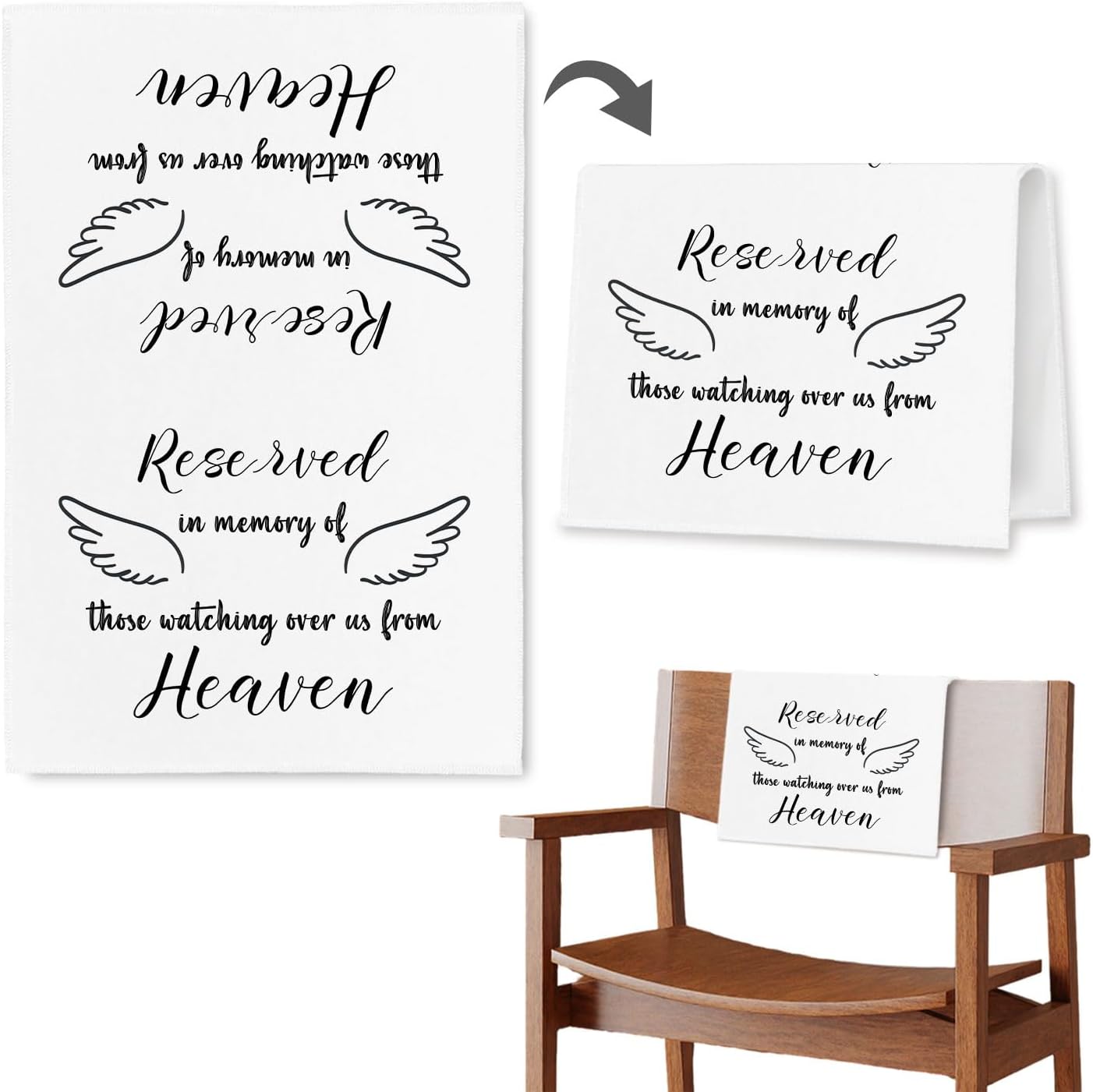 Reserved Seating Chair Signs, In Loving Memory Memorial Wedding Sign Pew Cloths Seating Placeholder for Church Pews, Wedding Decorations for Reception Celebrations Event (Heaven, 1 PC)