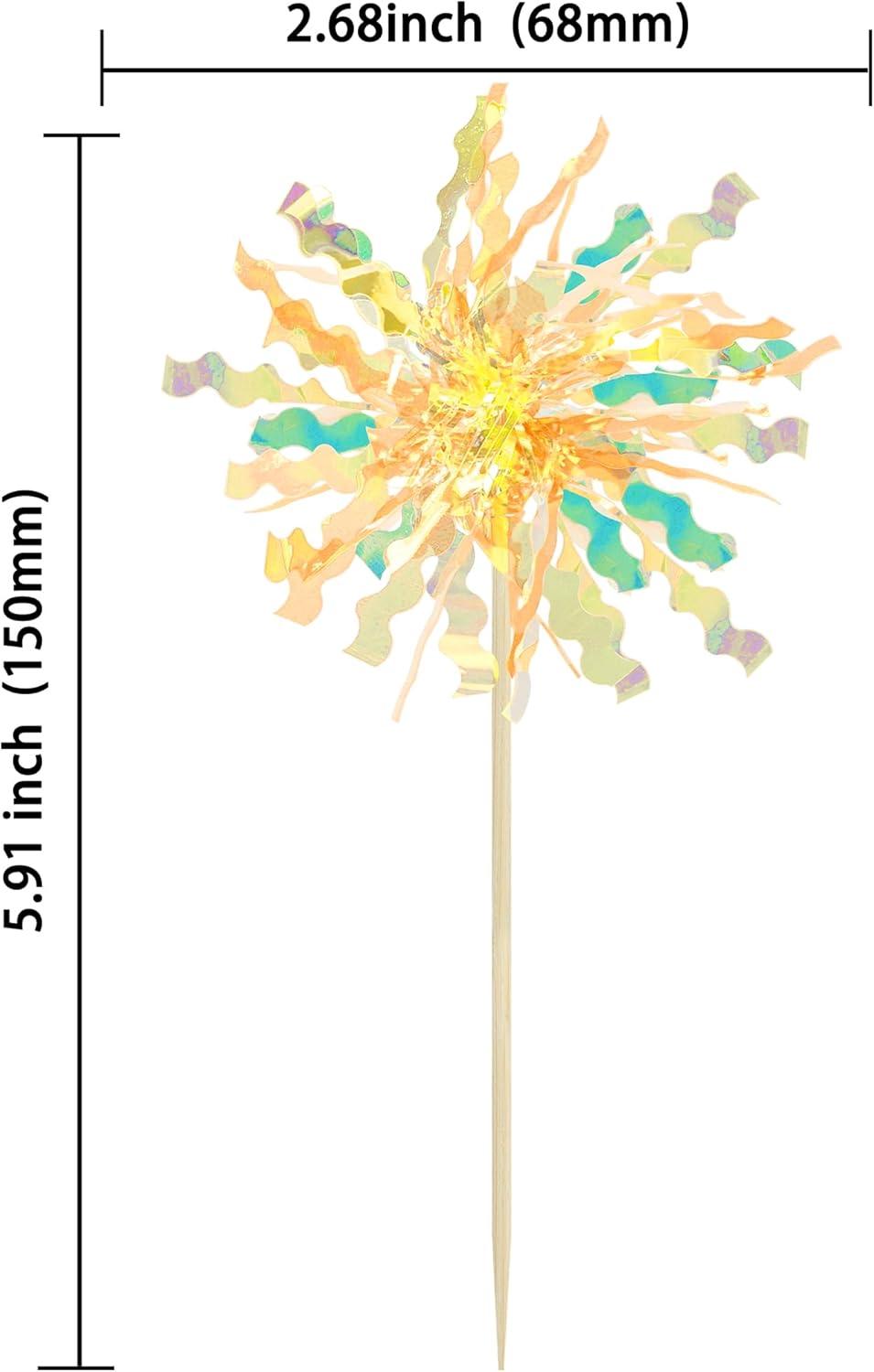 Gyufise 20Pcs Foil Firework Cupcake Toppers Happy Birthday Cake Toppers Tinsel Flower Drink Stirrers Cocktail Food Fruit Toothpicks for Valentine's Day Party Birthday Wedding Supplies Yellow